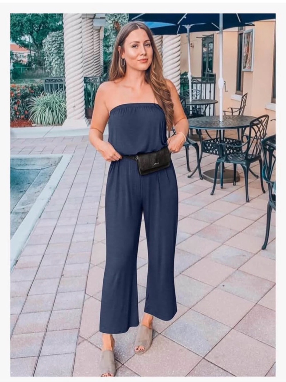 Strapless Wide-Leg Jumpsuit in Navy Blue